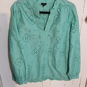 Talbots Light Green Eyelet Blouse EUC With Vintage Look.